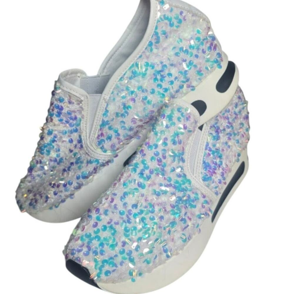 NEW Platform Sequin Chunky Sneakers Womens Shoes 10 Slip On Walking Casual